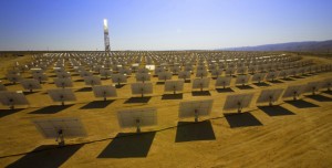 One of the job openings at Google is to work on heliostats, or sun-tracking mirrors used to concentrate light and produce heat in concentrating solar systems.  (Credit: BrightSource Energy)